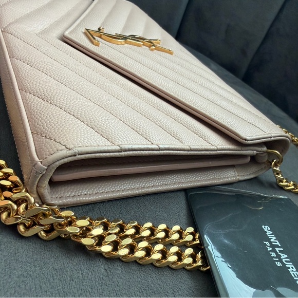 Yves Saint Laurent Cassandre Monogram Bag Blush Pink with Gold wallet on chain - Picture 6 of 14